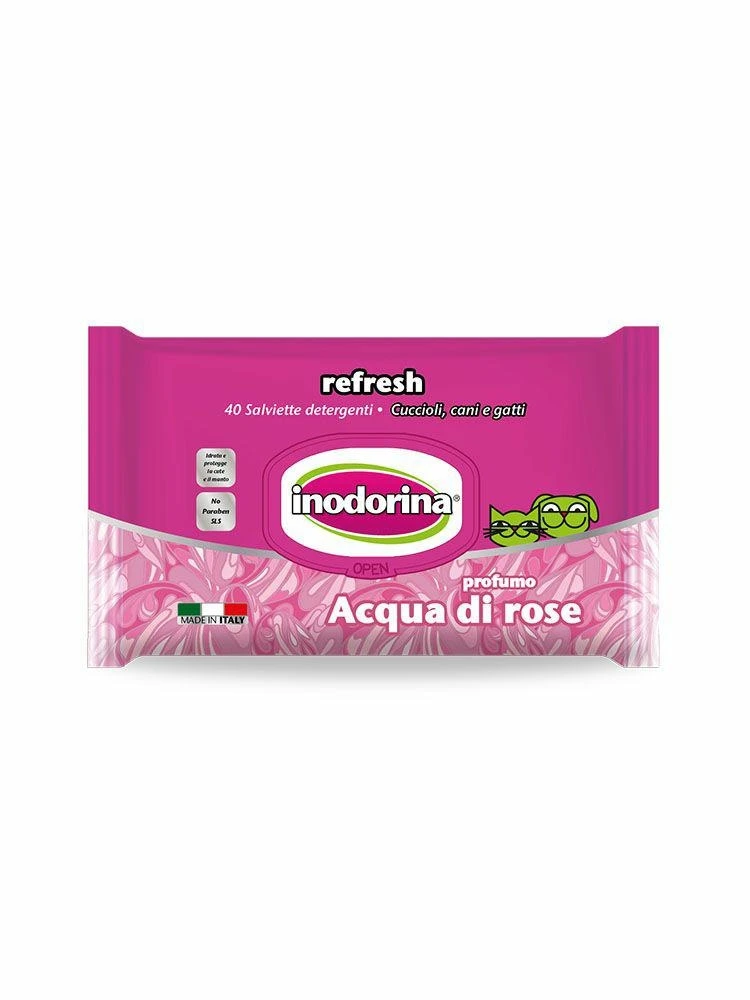 Inodorina Salviette Acqua di Rosa per Cani - 40 pezzi
