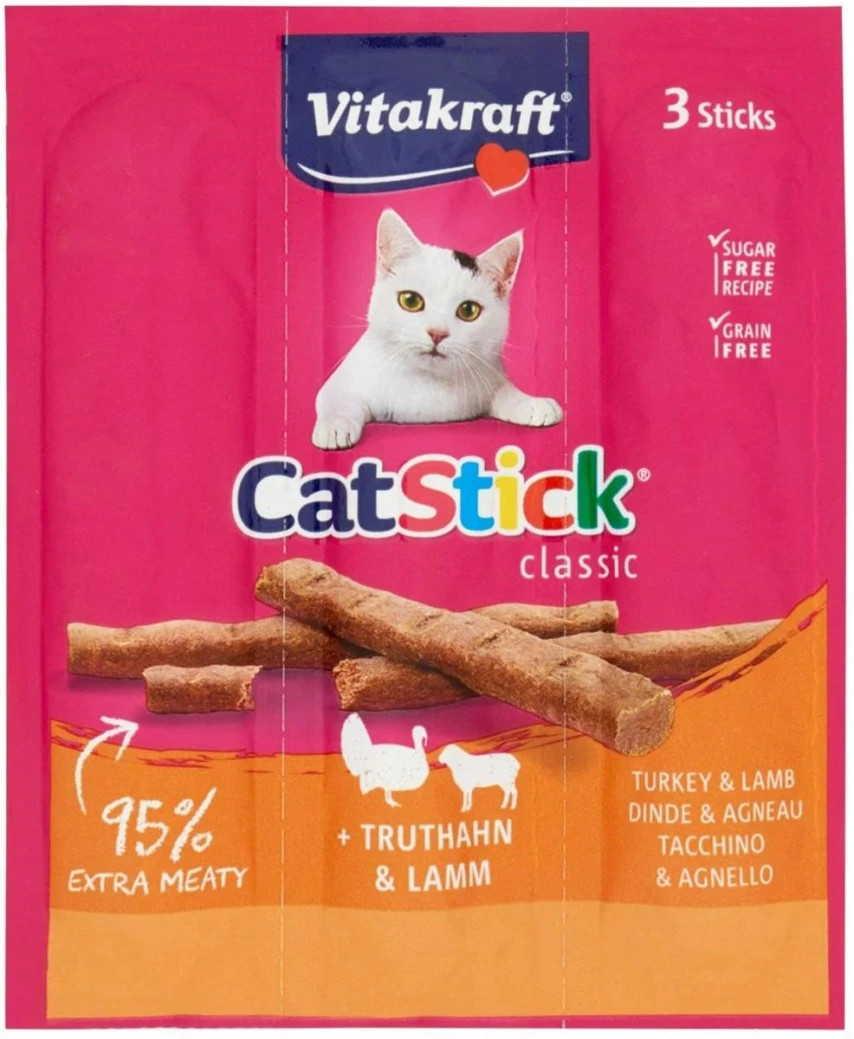 Vitakraft Cat-Stick Tacchino e Agnello per Gatti, 3 pz (18 g)