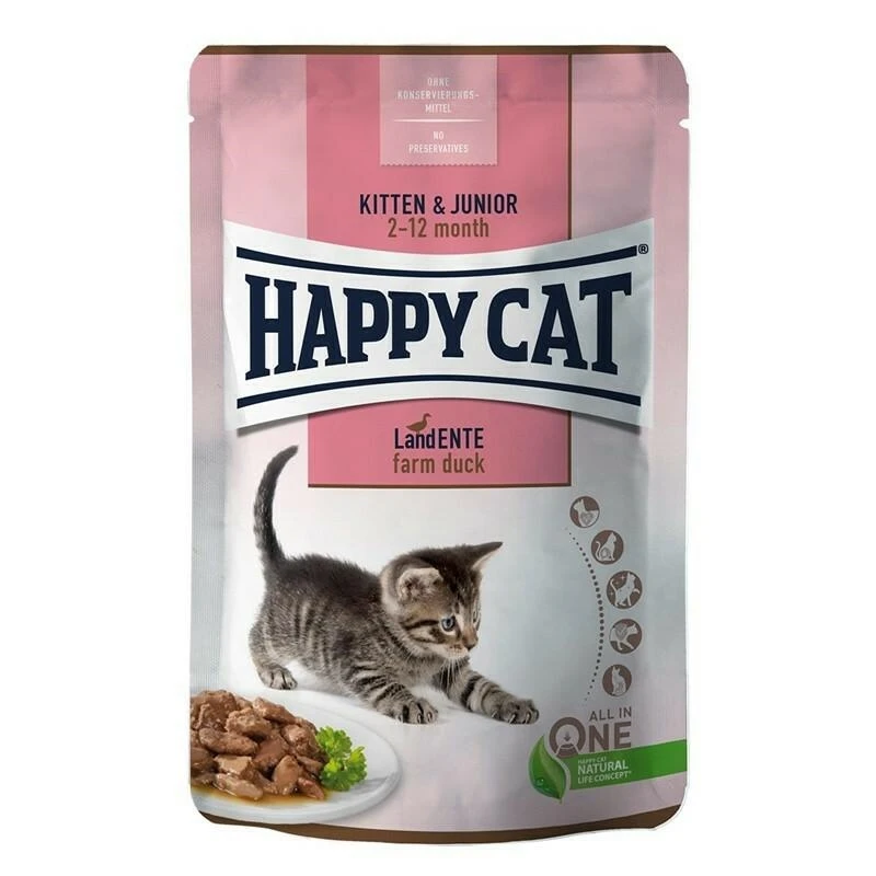 Happycat Kitten Anatra – Cibo umido per gattini, confezione 24 x 85 g