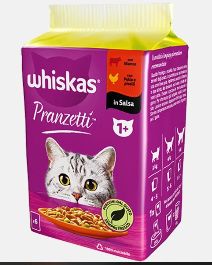 Whiskas Pranzetti Carni e Verdure 1+ Manzo/Pollo 6 x 50 g