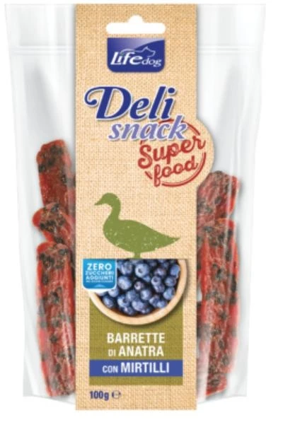 Lifepet Lifedog Superfood Barrette Anatra/Mirtilli 100 g