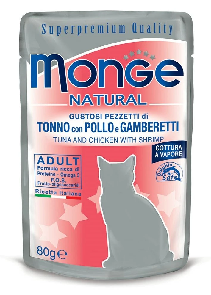 Monge Cat Buste Tonno/Pollo/Gamberetti per Gatti 24 x 80 g