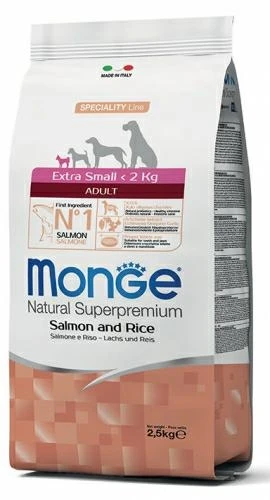Monge Dog XS Salmone 2,5 kg - Mangime secco per cani di taglia XS