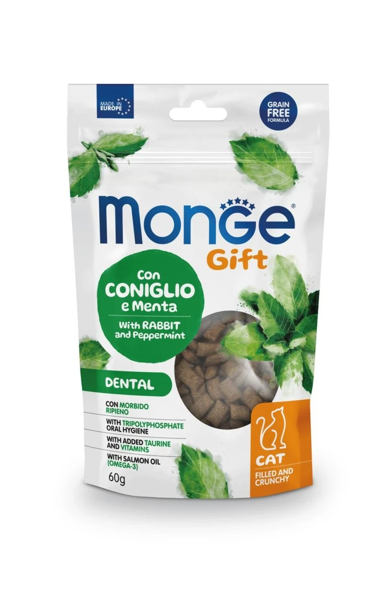 Monge Gift Cat Dental Croccante Ripieno Coniglio/Menta 60 g