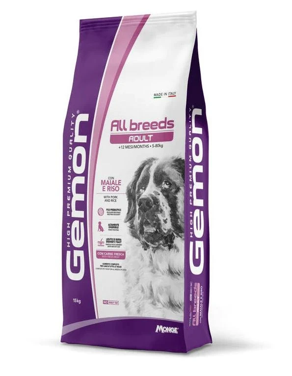 Gemon Adult Maiale e Riso 15 kg - Crocchette per cani