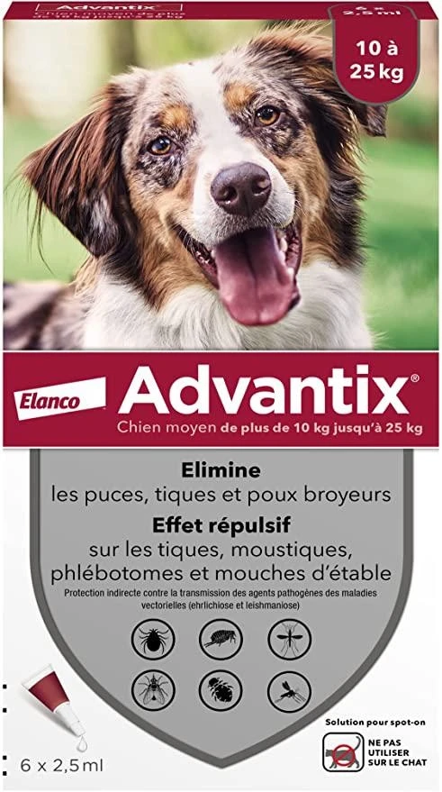 Elanco Advantix 10/25 - Antiparassitario, 6 Pipette per Cani