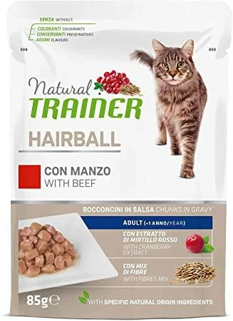 Trainer Buste Hairball Manzo 12 x 85g - Mangime Umido per Gatti