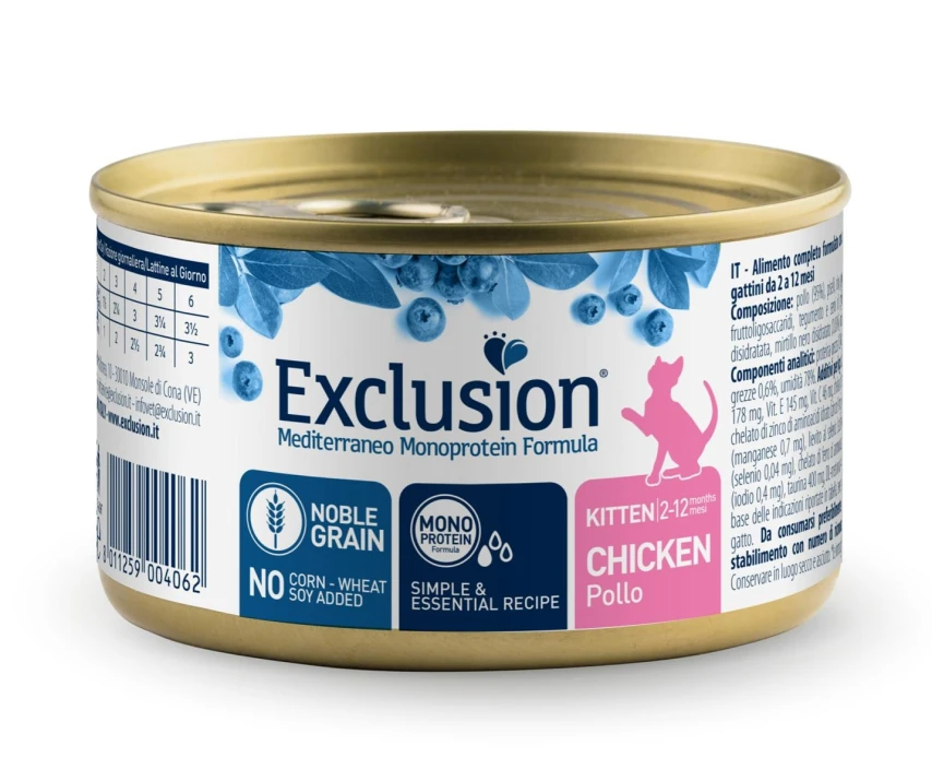Exclusion Medit Noble Cat Um Kitten Pollo 85g - Dorado