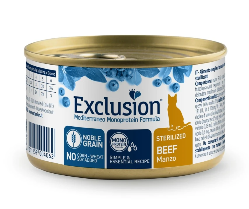 Exclusion Medit Noble Cat Um Sterilized Manzo 85g - Dorado