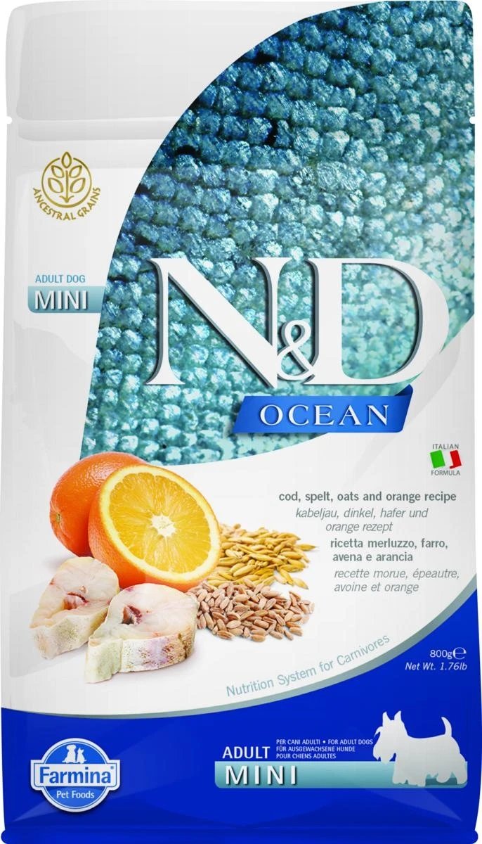 ND Dog Ocean Mini Merluzzo/Farro/Avena/Arancia - Farmina