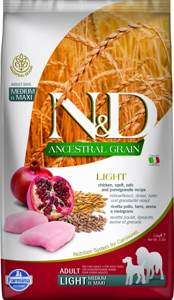 ND Dog Ancestral Medium/Maxi Light Pollo/Melogano 2,5kg - Farmina