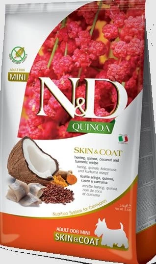 ND Dog Quinoa Mini Skin/Coat Aringa/Cocco/Curcuma - Farmina