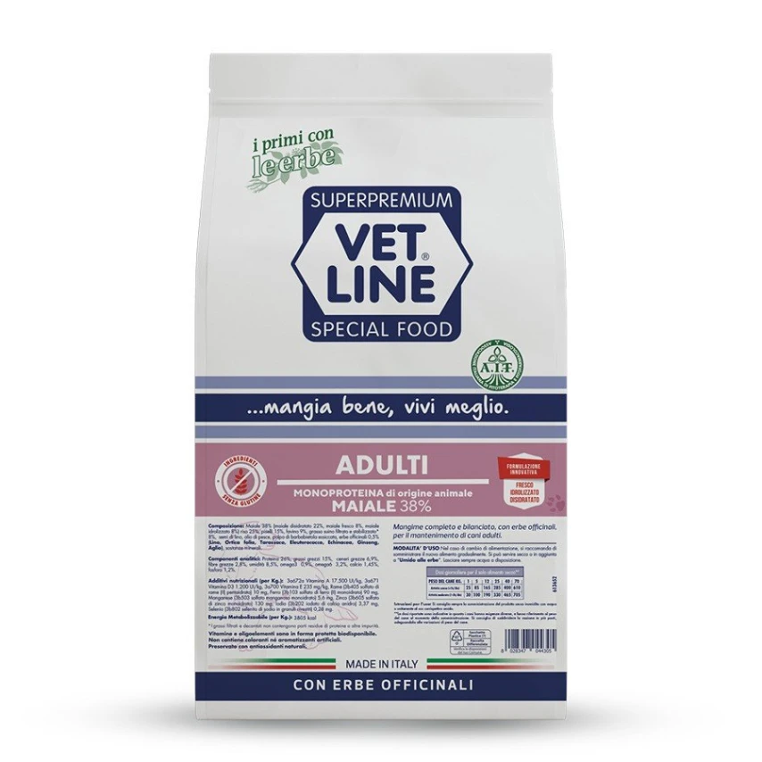 Crocchette Vet Line Cane Adulti Maiale sacco 12,5 Kg