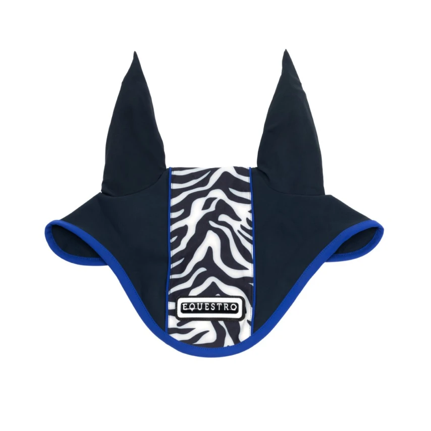 Equestro Cuffietta in tessuto tecnico con fascia zebrata - Full Blu Navy/Blu Sodalite