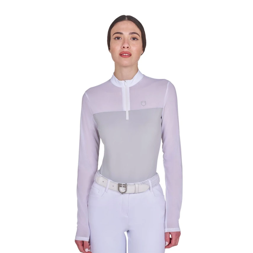 Equestro Polo donna manica lunga slim fit con inserti micro mesh