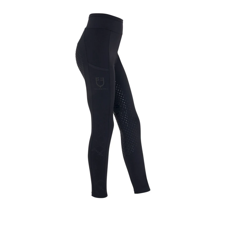 Leggings bambina Equestro con inserti traforati e grip in silicone