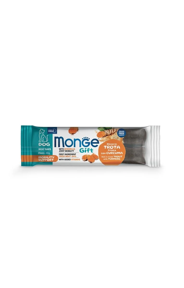 Monge Gift Barrette di carne Mobility Support Trota/Curcuma 40 g - Monge Superpremium