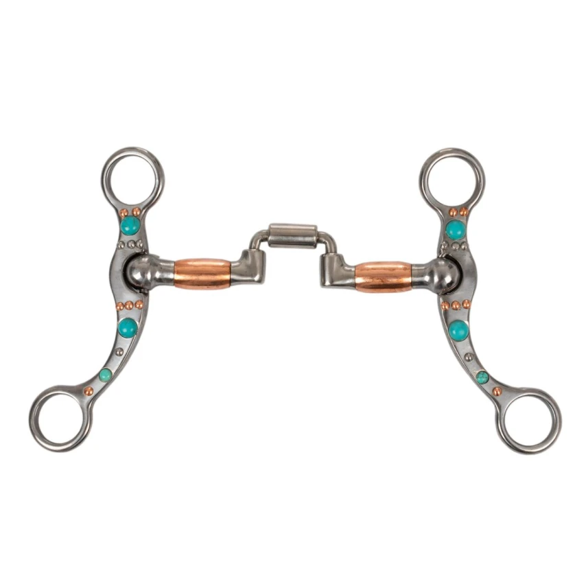Morso correttivo Pool's in ferro con rulli rame e perle turchesi - 12,5 cm