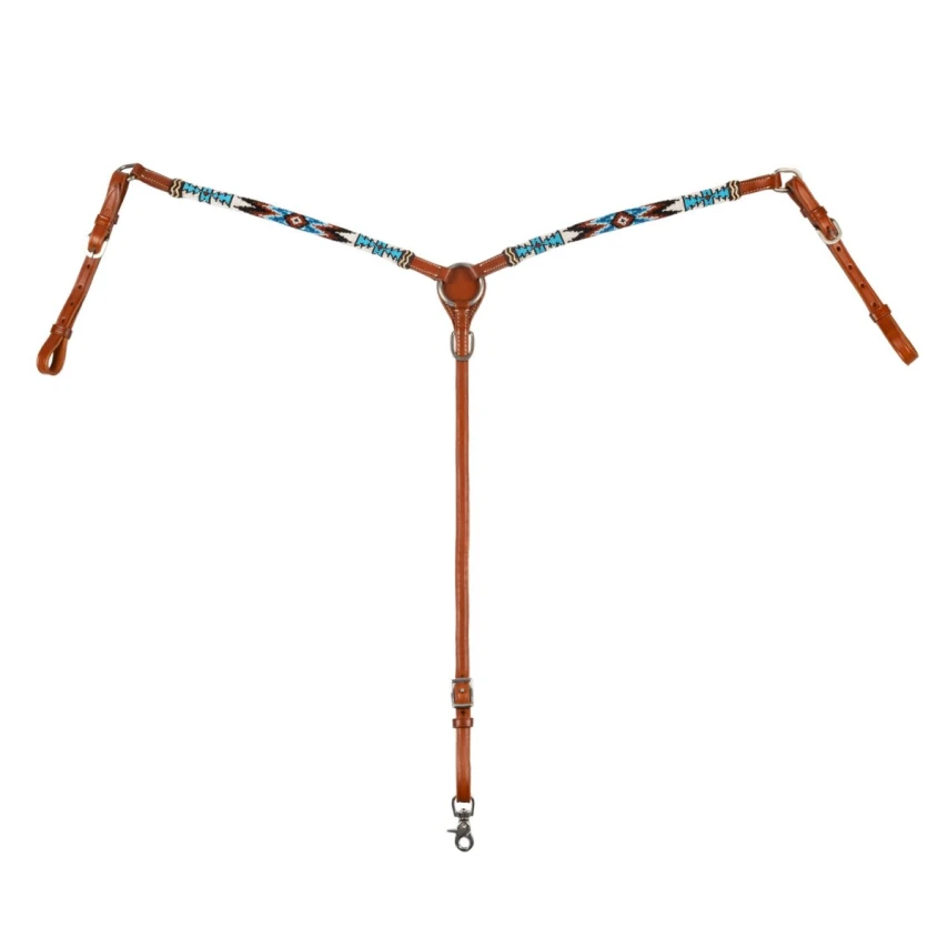 Pettorale Ice Western Pool's in cuoio con perline intrecciate - Unica Cuoio Naturale