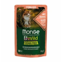Monge BWild Sterilized Gatto - Buste 28 x 85 g Salmone, Gamberetti e Ortaggi