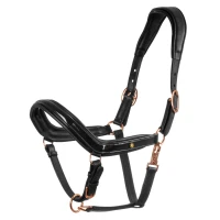 Cavezza in cuoio lucido con fibbie rose gold Equestro