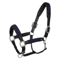 Equestro Cavezza in cuoio con inserti in nylon intrecciato - Cob Nero/Blu Navy