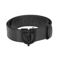 Equestro Cintura in cuoio logato Total Black con fibbia in acciaio