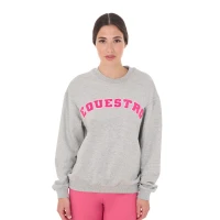 Equestro Felpa Girocollo Donna con Scritta in Spugna - XS Grigio Chiaro Melange/Honeysuckle