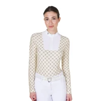 Equestro Polo donna da concorso manica lunga slim fit con stampa monogram