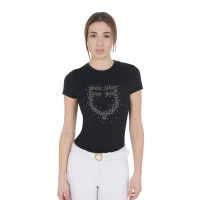 Equestro T-shirt donna slim fit con logo strass rosa