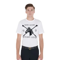 Equestro T-shirt uomo slim fit in cotone con stampa equestre - XS Bianco