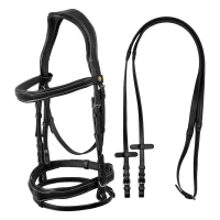 Equestro Testiera anatomica in cuoio con logo, completa di redini