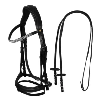 Equestro Testiera anatomica in cuoio nero con strass
