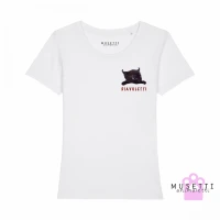 Maglietta Donna Gatto Diavoletti Bianca in Cotone Bio