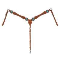 Pettorale western Pool's in cuoio con pietre blu