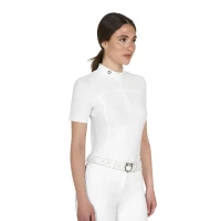 Polo concorso donna Equestro - manica corta slim fit - S Bianco