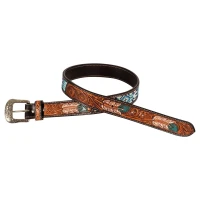 Pool's Cintura Western Unisex in Cuoio con Perline e Incisioni a Piume