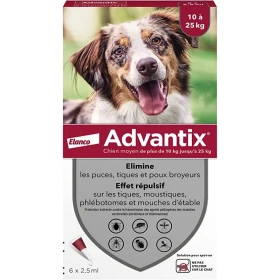 Elanco Advantix 10/25 - Antiparassitario, 6 Pipette per Cani