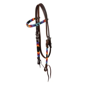 Briglia Western Serape con Perline in Cuoio Oliato - Pool's - Unica Testa di Moro