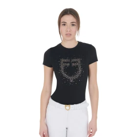 Equestro T-shirt donna slim fit con logo strass rosa