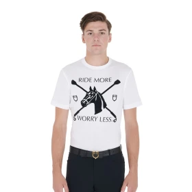Equestro T-shirt uomo slim fit in cotone con stampa equestre - XS Bianco