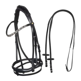 Equestro Testiera inglese in cuoio con strass