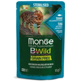 Monge Bwild Gatti Sterilizzati Buste 28 x 85 g Tonno/Gamberetti/Ortaggi