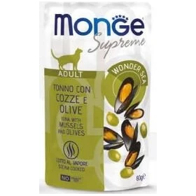 Monge Cat Supreme Buste Tonno, Cozze e Olive - 24 x 80 g