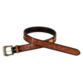 Pool's Cintura Western in Cuoio con Perline e Fibbia in Ottone