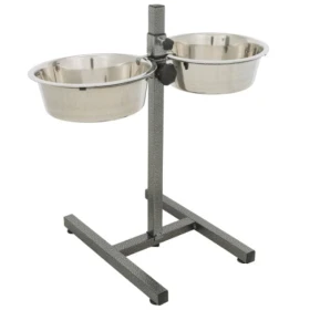 Porta ciotole rialzato regolabile per cani con 2 ciotole in acciaio inox da 2,8 l / ø 25 cm