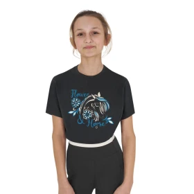 T-shirt bambina Flower Horse Equestro in cotone