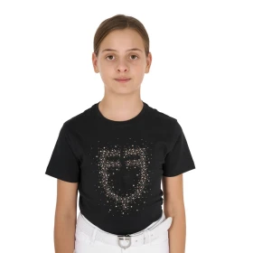 T-shirt bambina slim fit Equestro con logo in strass rosa