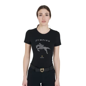 T-shirt donna slim fit Equestro con strass Jumping