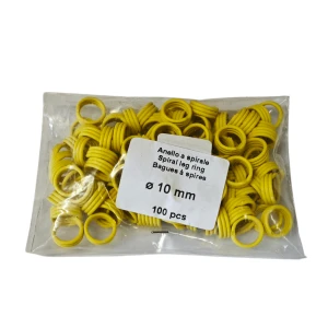 Anelli Plastica spirale zampe Piccioni - Diam 10 mm - Giallo / 100 Pz.